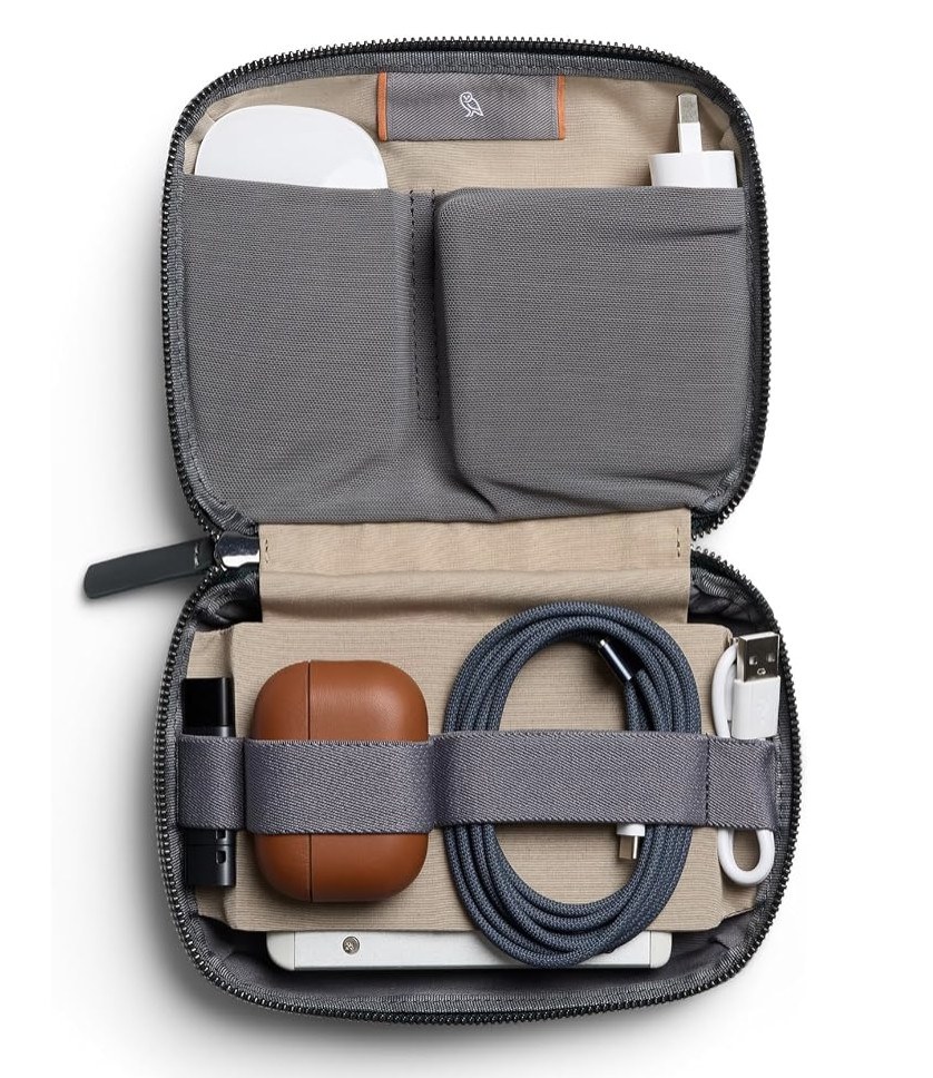 The Tech Kit open, fully packed with cables and pods