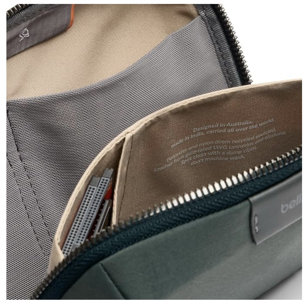 Interior pocket detail and materials label